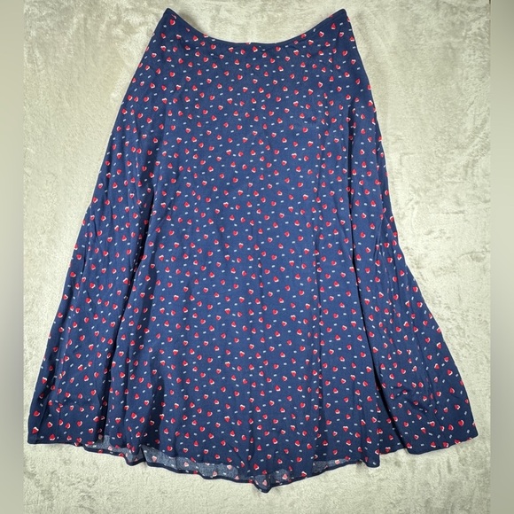 Talbots Navy Blue Red Heart Print XO Midi Slip Skirt Size 8 - Picture 3 of 16